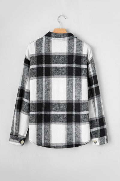 Women's Charcoal and White Plaid Button-Down Shacket