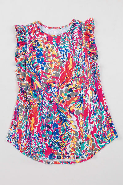 Women's Abstract Floral Ruffle Sleeve Summer Blouse