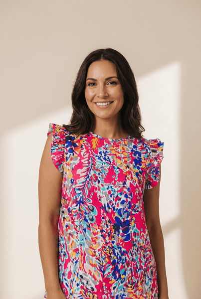 Women's Abstract Floral Ruffle Sleeve Summer Blouse