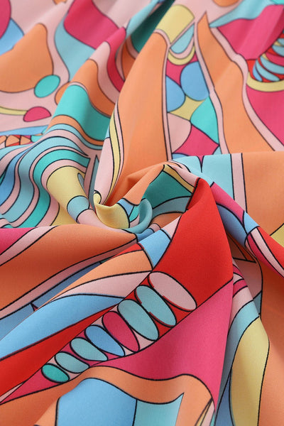 Women's Abstract Geo Print Button-Down with Puff Half Sleeves