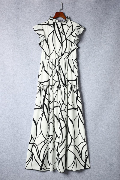 Chic Print Halter Tie Waist Wide Leg Jumpsuit