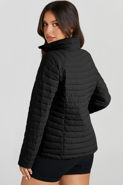 Cozy Women's Black Quilted Puffer Jacket - Stylish Zip-Up Winter Outerwear for Ultimate Warmth and Comfort