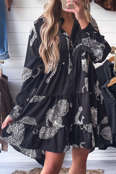 Women's Cotton Printed Long Sleeve Loose Casual Maxi Dress