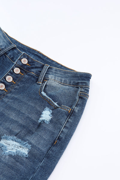 Retro Rolled Hem Single-Breasted Closure Straight Loose Casual Jeans