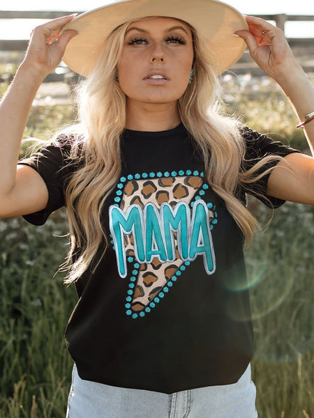 MAMA Leopard Lightning Black Graphic Tee