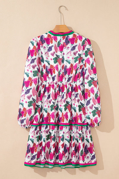 Trendy Women's Floral Print Long Sleeve Mini Dress - Lightweight Casual Style Perfect for Spring Outings and Events