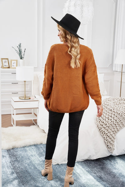 Women's Oversized Khaki Chunky Knit Cardigan with Long Sleeves - Cozy Casual Chic Layering Essential