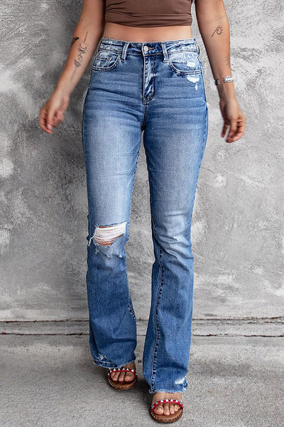 Women's High-Waisted Distressed Bootcut Flare Jeans