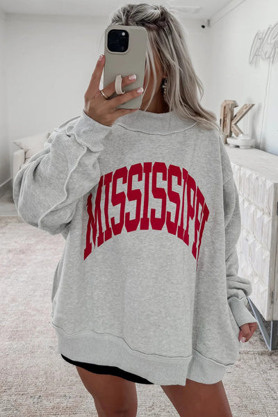 Women's Cozy Oversized Light Grey Mississippi Graphic Sweatshirt for Women - Trendy Casual Style for Everyday Comfort made for easy styling and