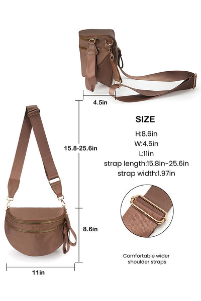 Women's Camel Double Zip Crescent Sling Crossbody Bag