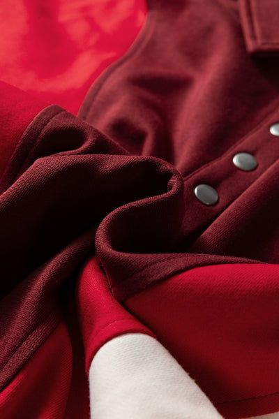 Women's Oversized Color Block Henley Sweatshirt in Crimson