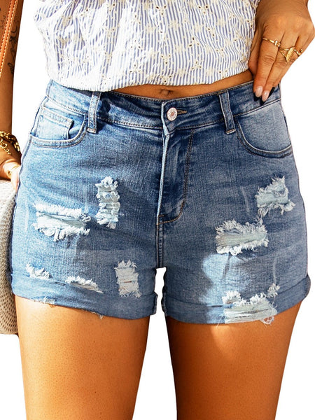 Lace-Up Denim Shorts, Distressed, American Flag