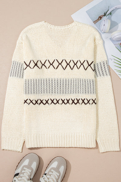 Cozy Knit Women's V-Neck Drop Shoulder Sweater - Stylish Layering Top for Year-Round Comfort and Versatility