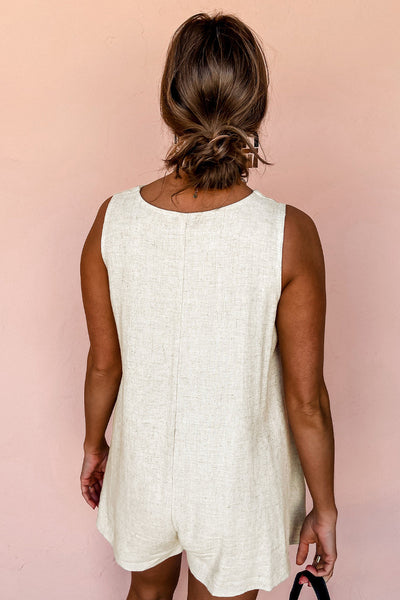 Women's Linen-Blend Button-Front Romper in Jumpsuits & Rompers