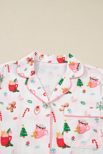 Cozy Pink Christmas Pajama Set for Women - Cute Short Sleeve Top & Pants, Festive Holiday Sleepwear for Ultimate Comfort