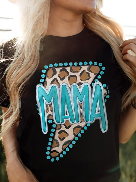 MAMA Leopard Lightning Black Graphic Tee