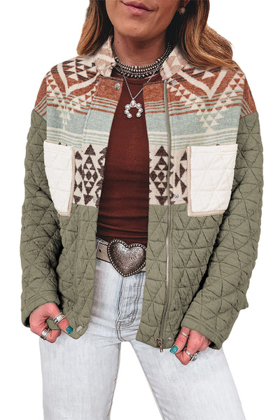 Women's Laurel Green Aztec Quilted Western Jacket