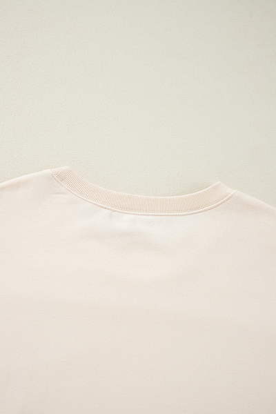 Cozy Women's Apricot Corduroy Patchwork Sweatshirt - Long Sleeve, Drop Shoulder, Perfect for Casual Everyday Style