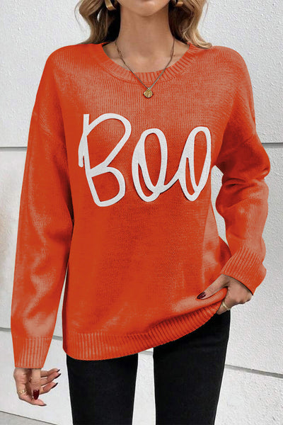 Cozy Women's Orange Knitted Sweater with Ribbed Edges & Drop Shoulder - Stylish Layering Essential for Fall