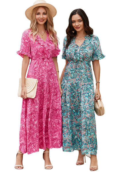 Mid-sleeve V-neck Bohemian Long Dress