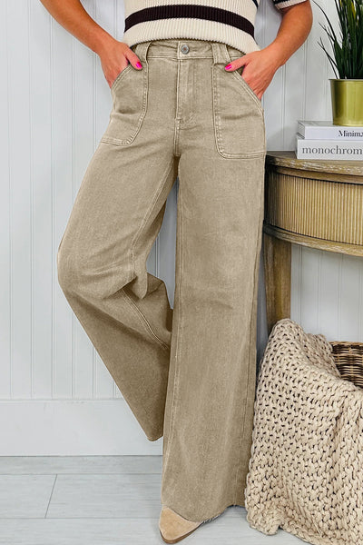 Women's Laurel Green Wide-Leg High-Waist Jeans with Patch Pockets