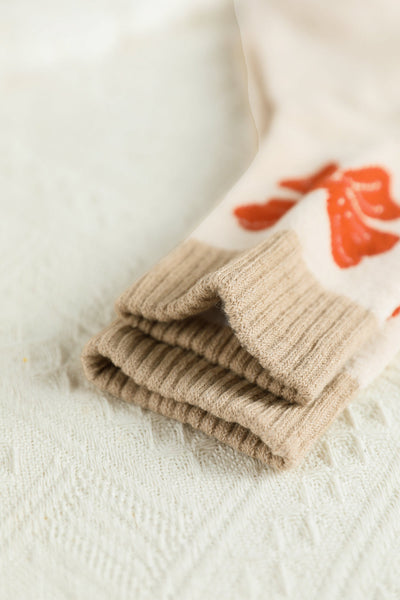 Women's Khaki Bow Print Knit Crew Socks in Socks