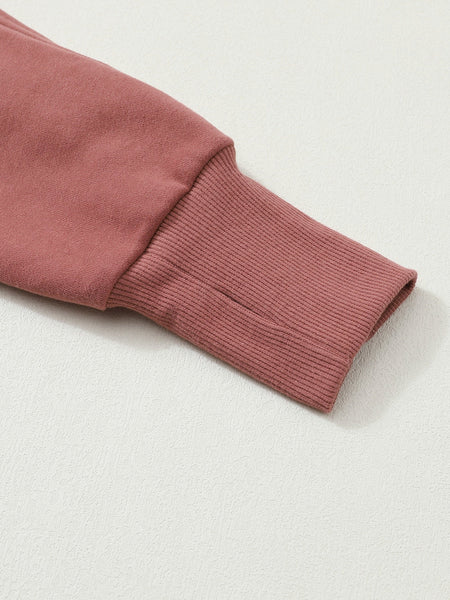 Cozy Brown Zip Up Sweatshirt with Stand Collar and Thumbhole Sleeves