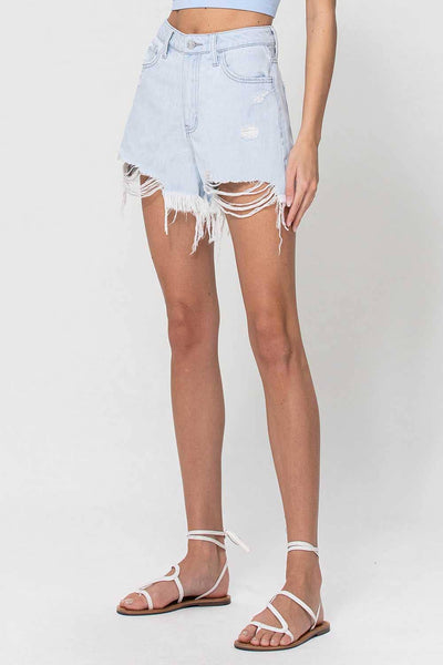 Light Washed High Waisted Mom Shorts