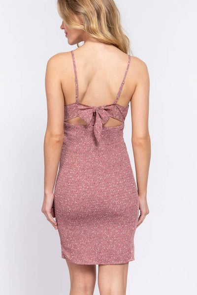Back Ribbon Closure Floral Print Mini Woven Dress