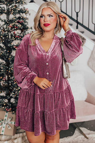 Plus Size Burgundy Velvet Dress for Women - Elegant Party Wear with Flattering Fit and Comfortable Style