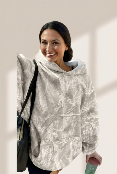 Women's Beige Woodland Camouflage Oversized Hoodie
