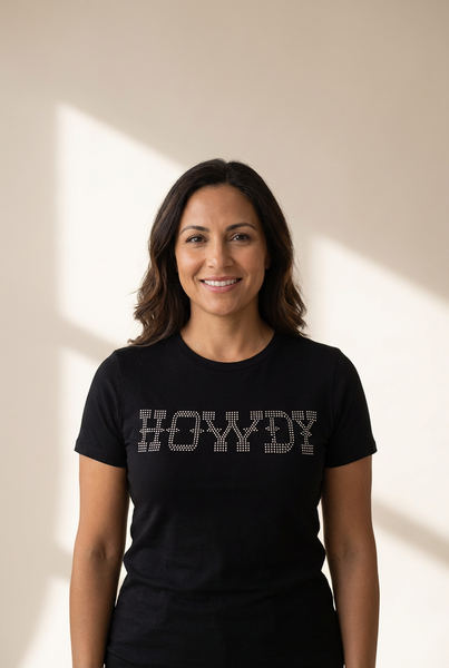 Women's HOWDY Black Rhinestone Embellished Slim Fit Tee