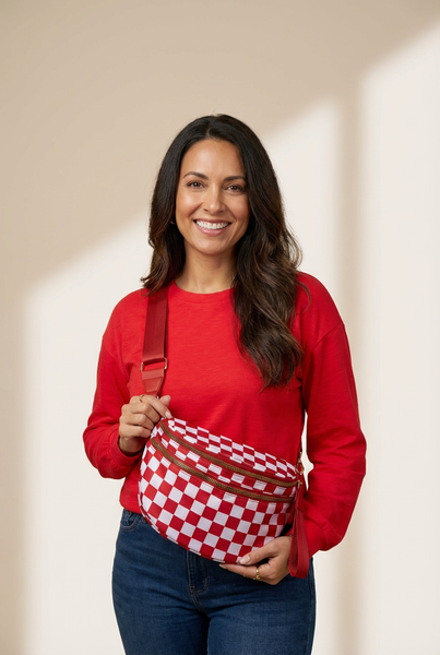 Women's Red Checkered Convertible Crossbody Belt Bag