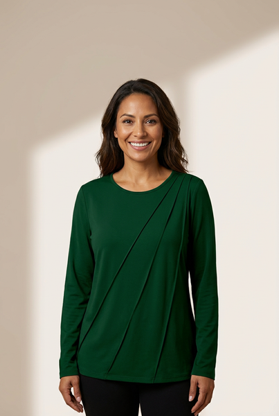 Women's Evergreen Asymmetric Pleated Long Sleeve Top