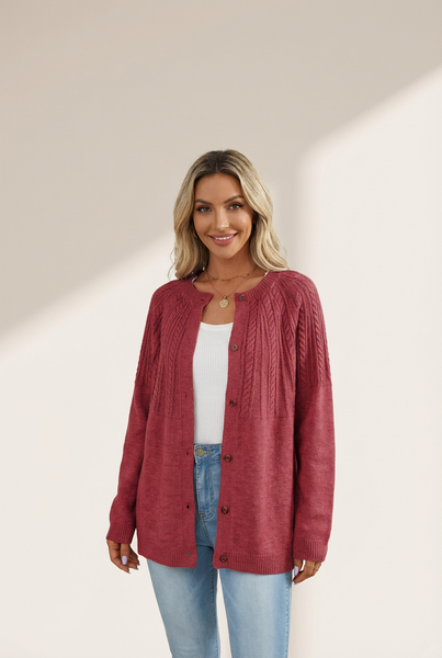 Women's Red Dahlia Cable Knit Button-Down Cardigan