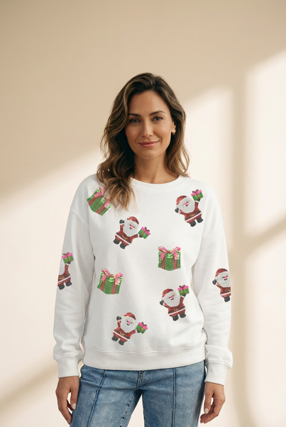 Women's Santa and Gift Sequin Embellished Christmas Sweatshirt with practical styling and dependable silhouette control.