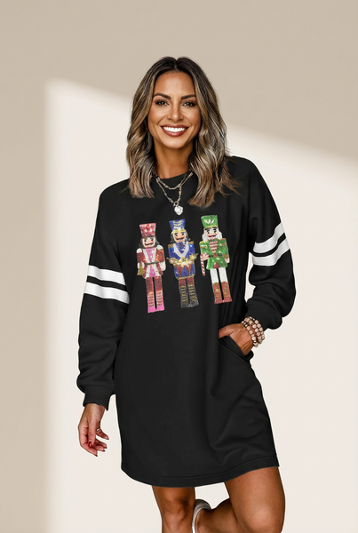 Women's Sequin Nutcracker Graphic Varsity Sweatshirt Dress