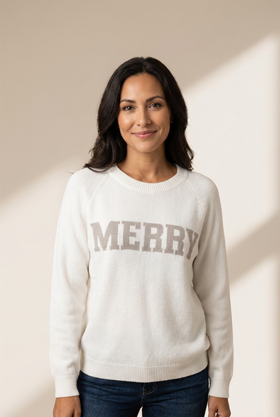 Women's Merry Intarsia Knit Christmas Sweater with Raglan Sleeves made for easy styling and wardrobe coordination, with premium-like structure and