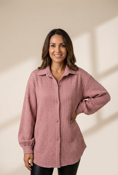 Women's Sepia Rose Cable Knit Button-Down Shacket
