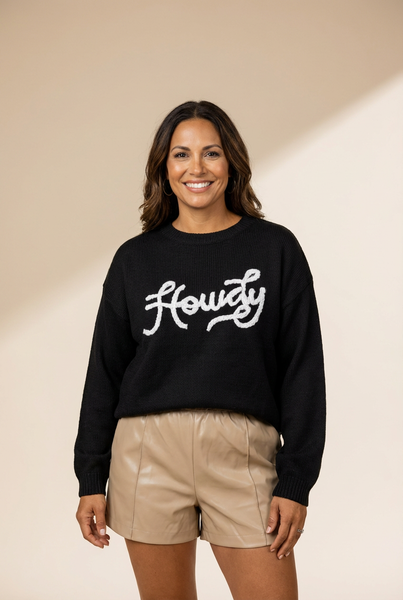 Women's Howdy Embroidered Black Knit Western Sweater