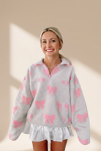 cozy women's bow print sweatshirt in soft cotton - perfect for casual everyday wear and trendy looks made for easy styling and wardrobe coordination,