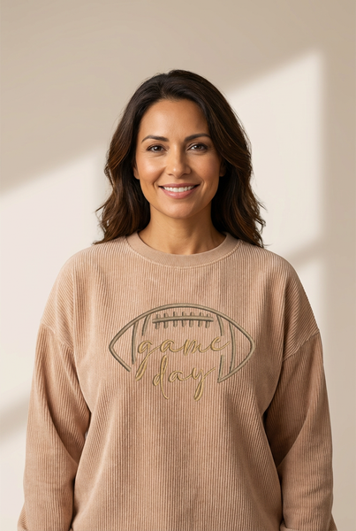 Women's Embroidered Game Day Ribbed Sweatshirt in Apricot
