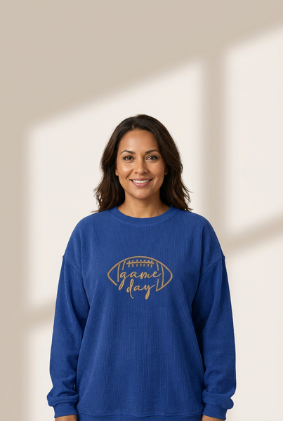 Women's Game Day Corded Ribbed Sweatshirt in Royal Blue