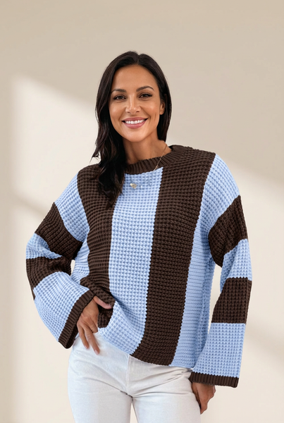 Women's Vertical Stripe Thermal Knit Drop Shoulder Sweater