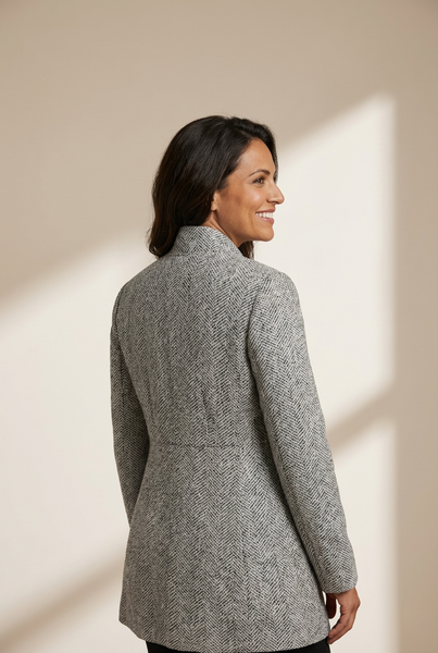 Women's Herringbone Tailored Open Front Blazer with Dual Pockets