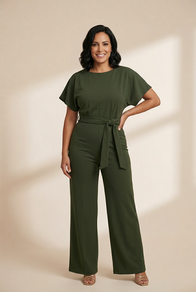 Women's Loose Waist Wide Leg Jumpsuit Set With Back Buttons