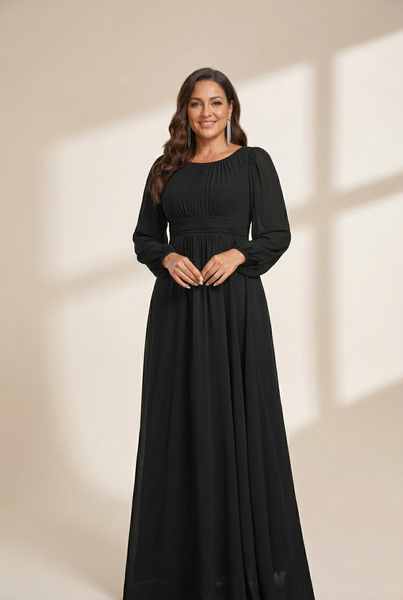 Women's Chiffon High Empire Waist Puff Sleeve Mother Dress