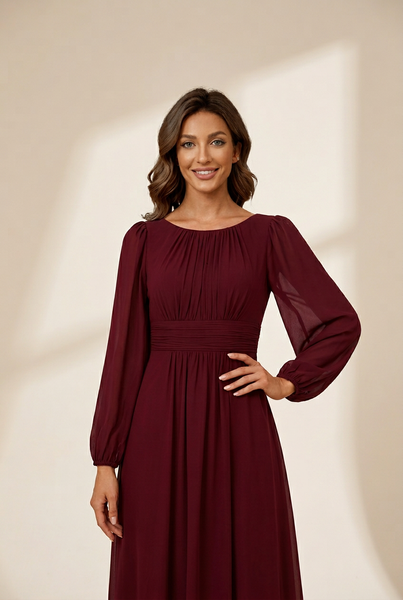 Women's Chiffon High Empire Waist Puff Sleeve Mother Dress
