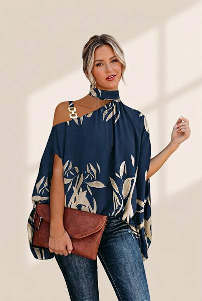Women's Floral Print Halter Batwing Sleeve Women's Blouse for Summer
