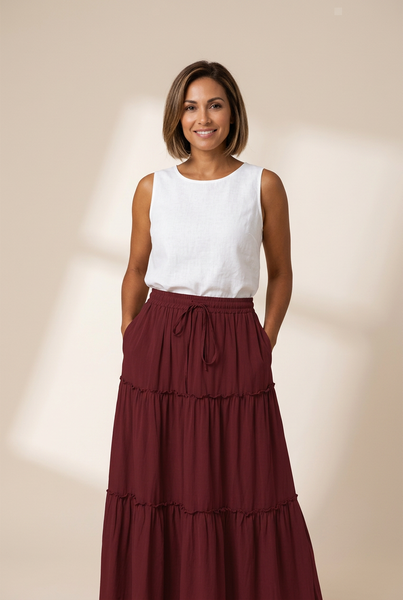 Women's Elegant Pleated Chiffon Long Skirt With Ruffle Hem